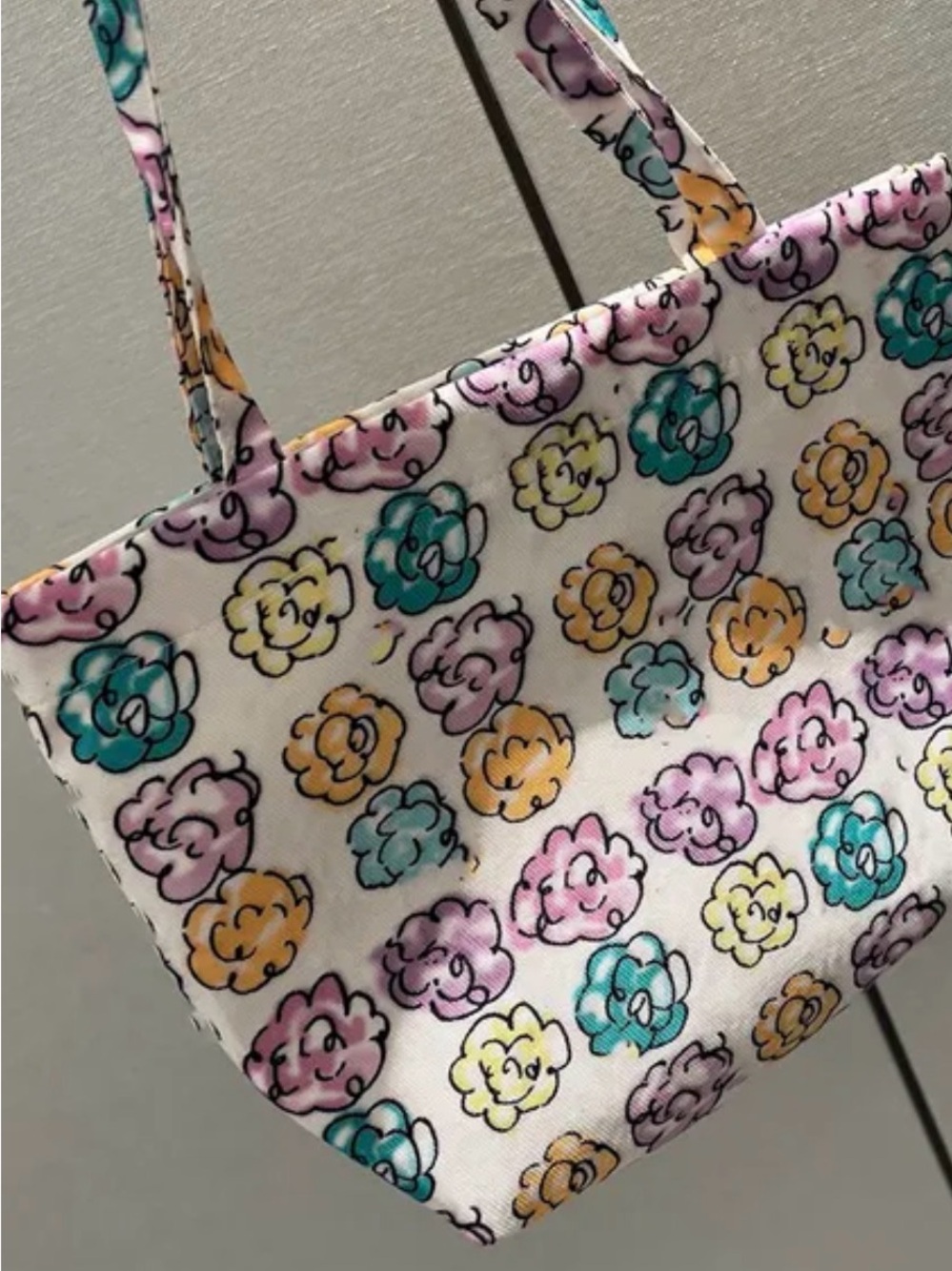 Mini Pastel Floral Canvas Tote Bag - Multicolor